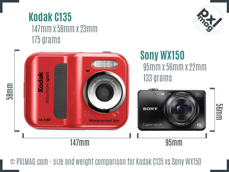 Kodak C135 vs Sony WX150 size comparison