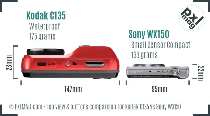 Kodak C135 vs Sony WX150 top view buttons comparison