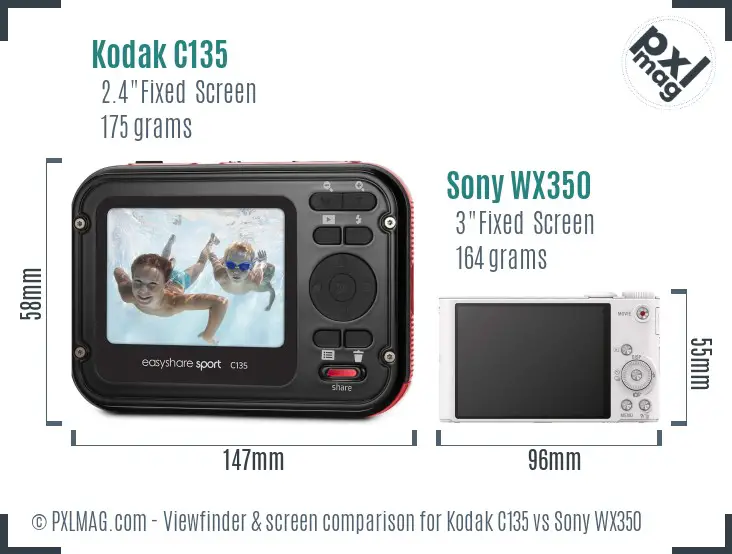 Kodak C135 vs Sony WX350 Screen and Viewfinder comparison