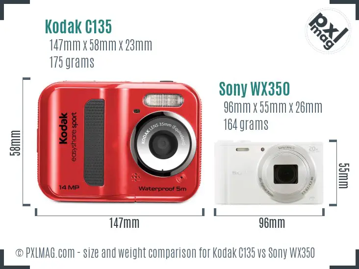Kodak C135 vs Sony WX350 size comparison