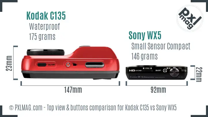 Kodak C135 vs Sony WX5 top view buttons comparison