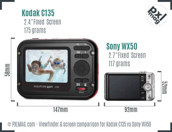Kodak C135 vs Sony WX50 Screen and Viewfinder comparison
