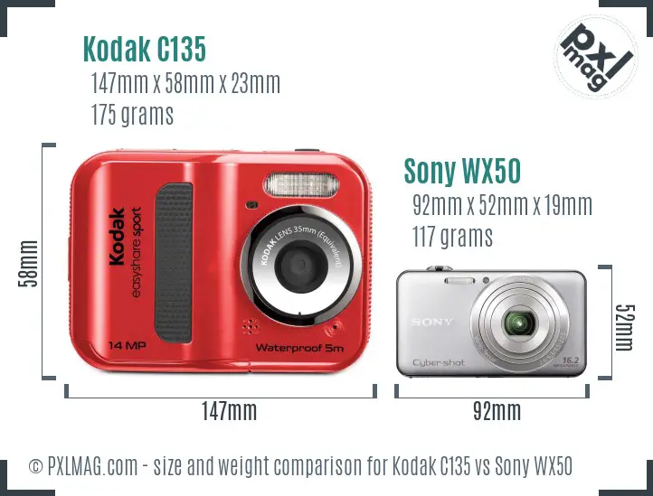 Kodak C135 vs Sony WX50 size comparison