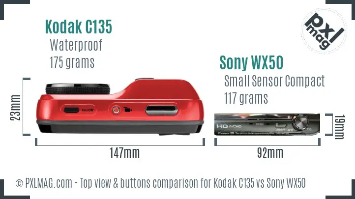 Kodak C135 vs Sony WX50 top view buttons comparison
