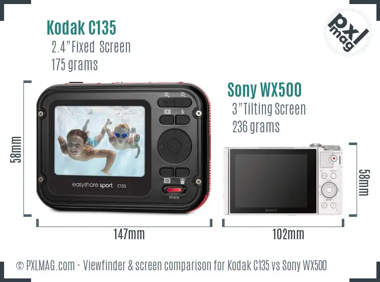 Kodak C135 vs Sony WX500 Screen and Viewfinder comparison