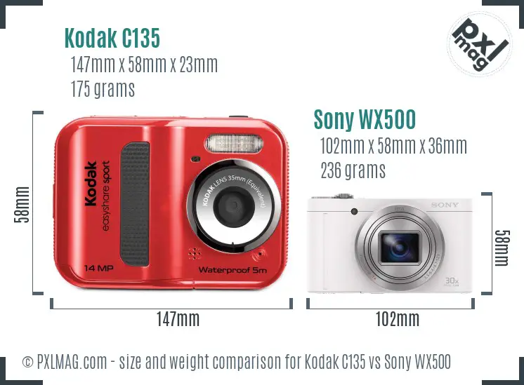 Kodak C135 vs Sony WX500 size comparison