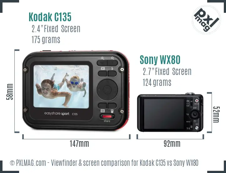Kodak C135 vs Sony WX80 Screen and Viewfinder comparison