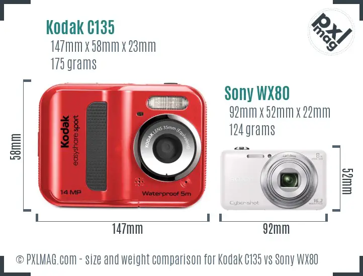 Kodak C135 vs Sony WX80 size comparison