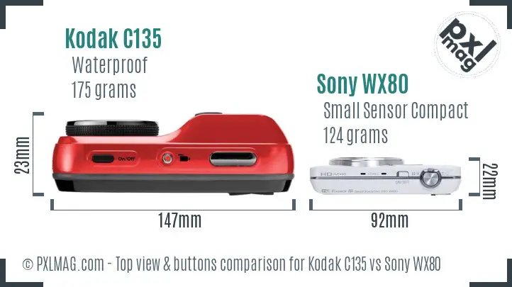 Kodak C135 vs Sony WX80 top view buttons comparison