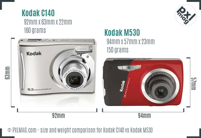 Kodak C140 vs Kodak M530 size comparison