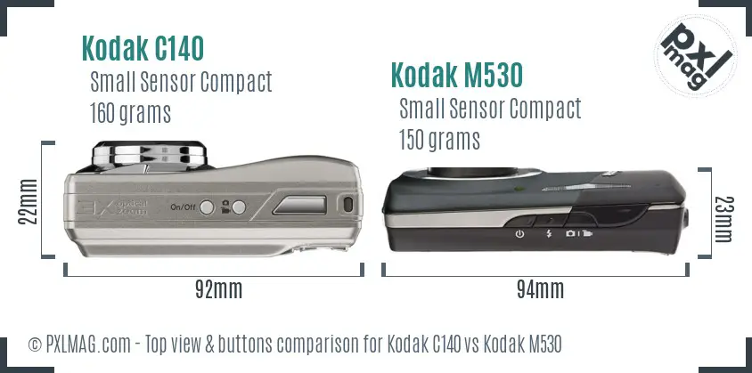 Kodak C140 vs Kodak M530 top view buttons comparison