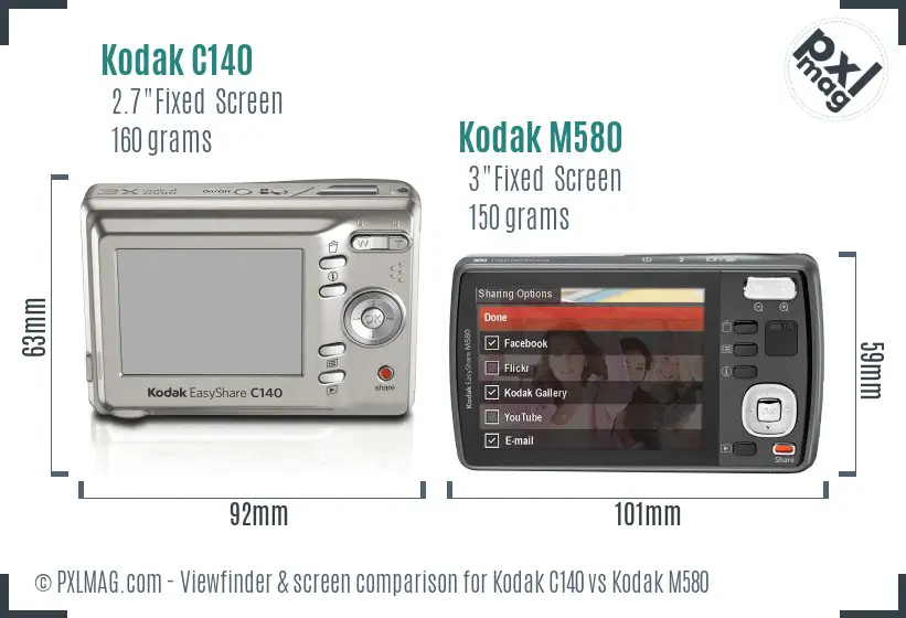 Kodak C140 vs Kodak M580 Screen and Viewfinder comparison