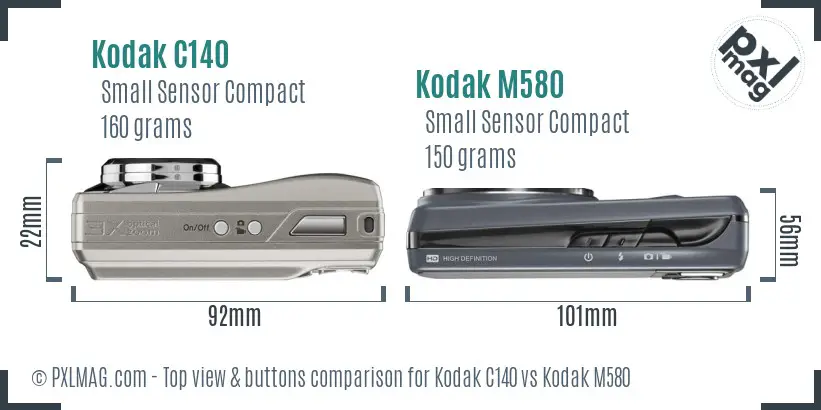 Kodak C140 vs Kodak M580 top view buttons comparison