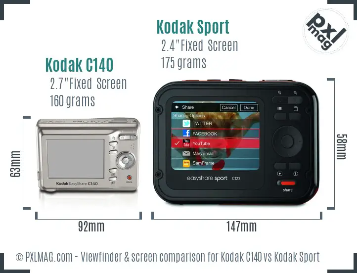 Kodak C140 vs Kodak Sport Screen and Viewfinder comparison