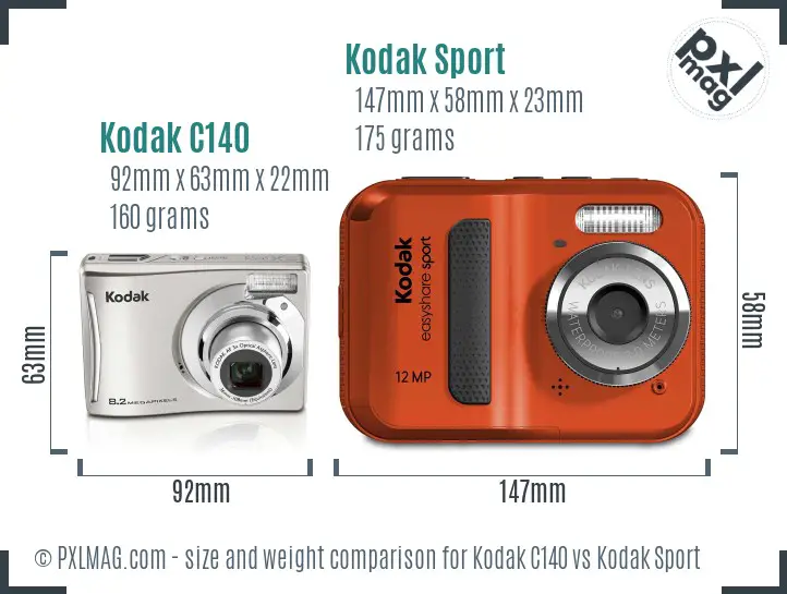 Kodak C140 vs Kodak Sport size comparison Kodak C140 vs Kodak Sport size comparison