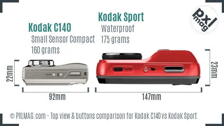 Kodak C140 vs Kodak Sport top view buttons comparison