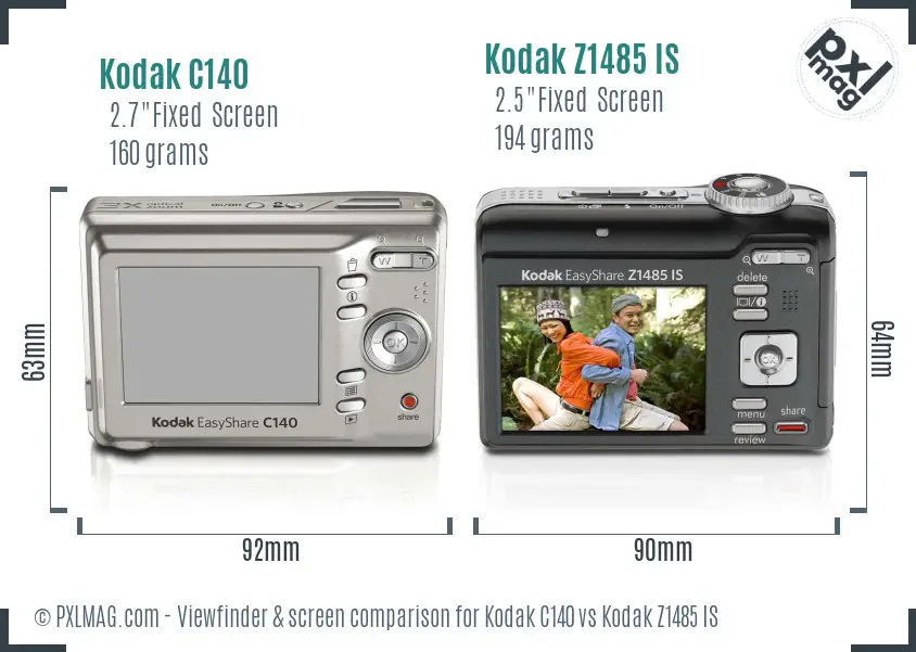 Kodak C140 vs Kodak Z1485 IS Screen and Viewfinder comparison Kodak C140 vs Kodak Z1485 IS Screen and Viewfinder comparison