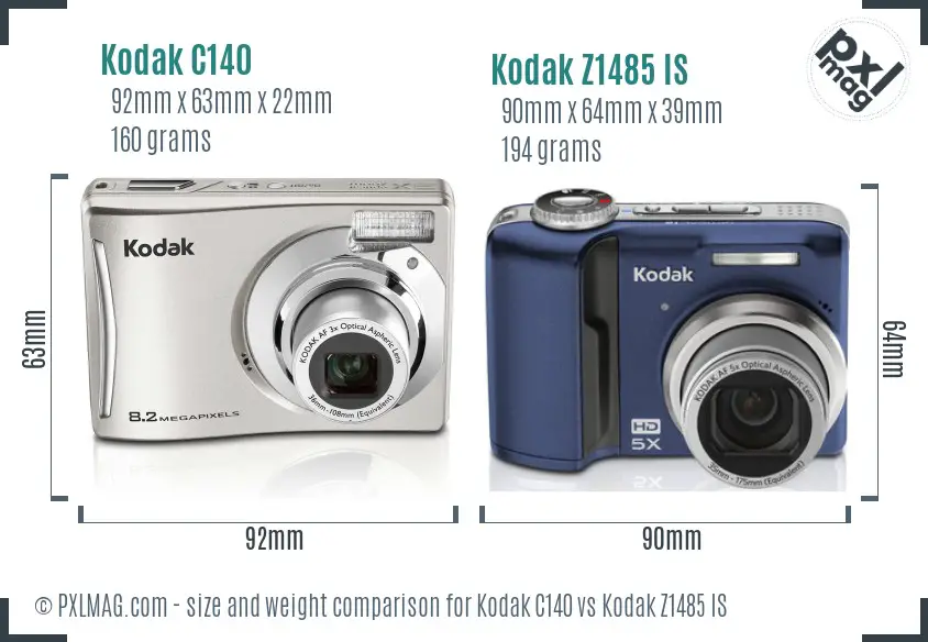 Kodak C140 vs Kodak Z1485 IS size comparison Kodak C140 vs Kodak Z1485 IS size comparison