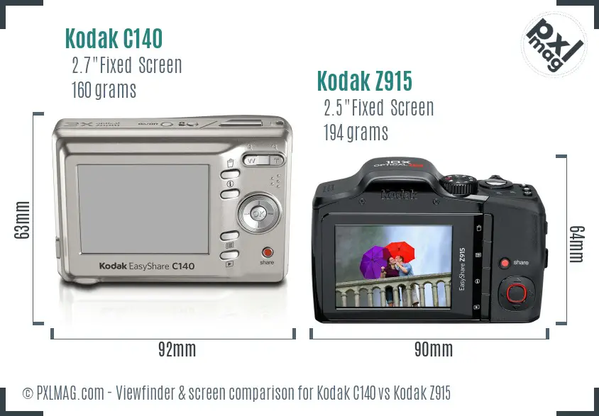 Kodak C140 vs Kodak Z915 Screen and Viewfinder comparison