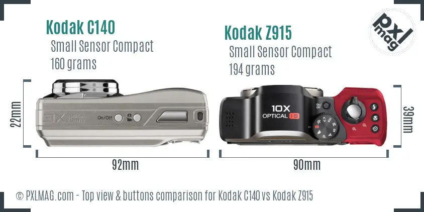 Kodak C140 vs Kodak Z915 top view buttons comparison
