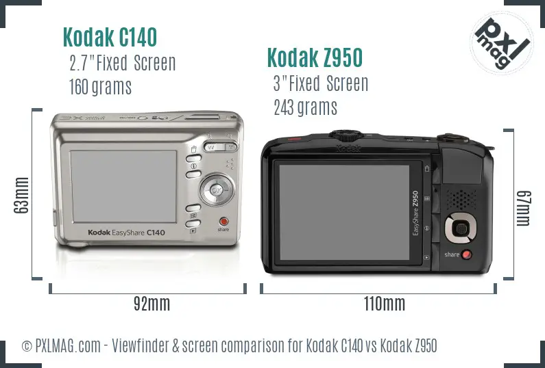 Kodak C140 vs Kodak Z950 Screen and Viewfinder comparison