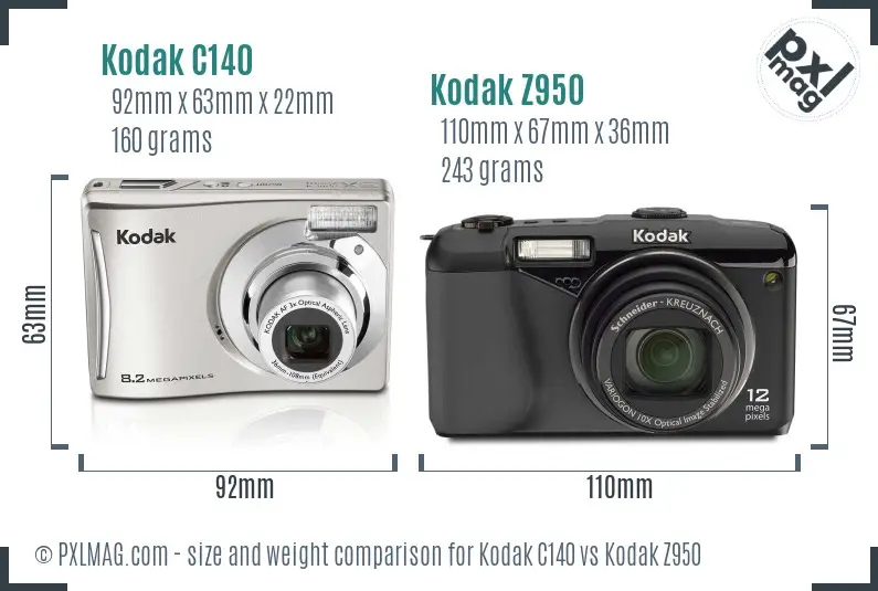 Kodak C140 vs Kodak Z950 size comparison