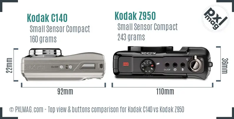 Kodak C140 vs Kodak Z950 top view buttons comparison