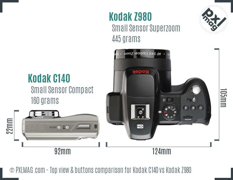 Kodak C140 vs Kodak Z980 top view buttons comparison Kodak C140 vs Kodak Z980 top view buttons comparison