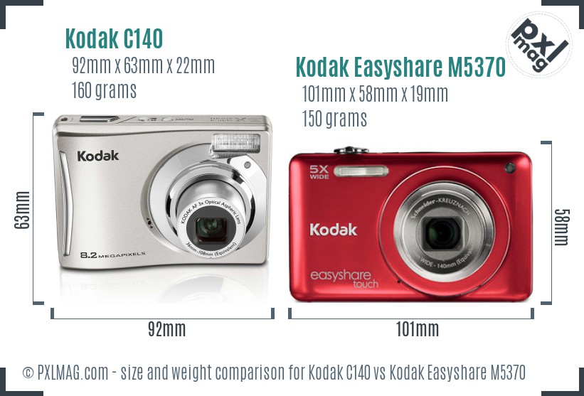 Kodak C140 vs Kodak Easyshare M5370 size comparison Kodak C140 vs Kodak Easyshare M5370 size comparison