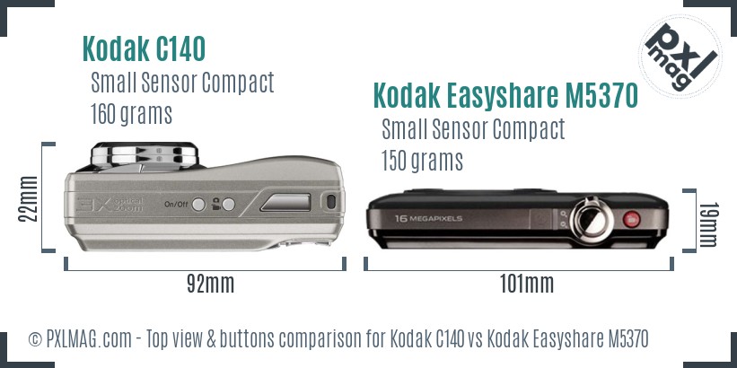 Kodak C140 vs Kodak Easyshare M5370 top view buttons comparison