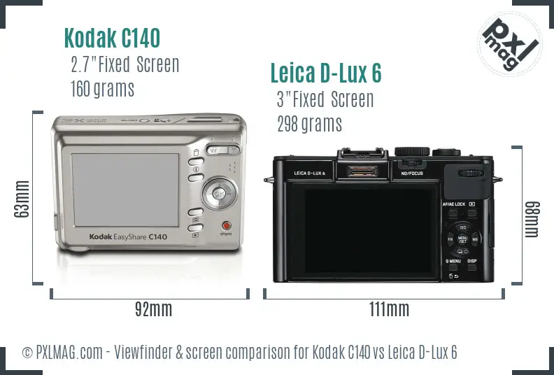 Kodak C140 vs Leica D-Lux 6 Screen and Viewfinder comparison