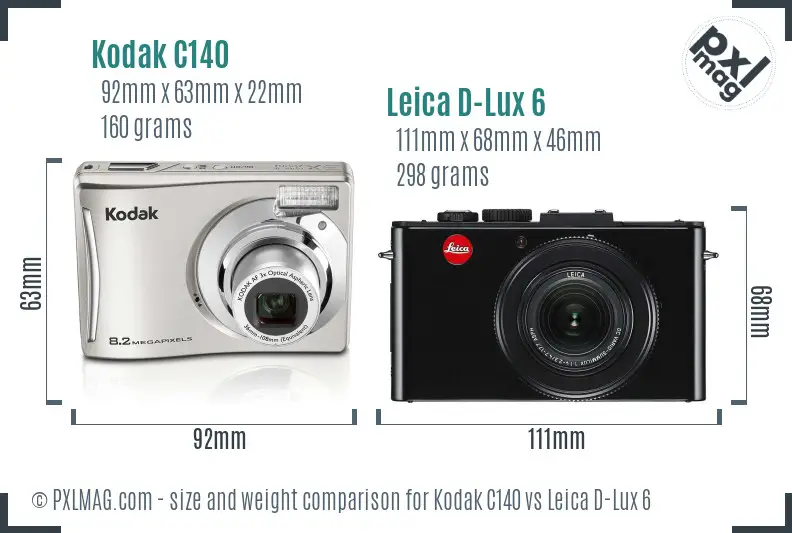 Kodak C140 vs Leica D-Lux 6 size comparison