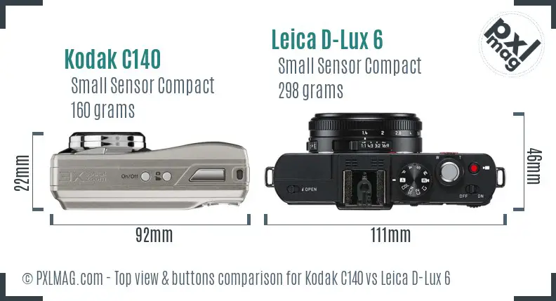 Kodak C140 vs Leica D-Lux 6 top view buttons comparison