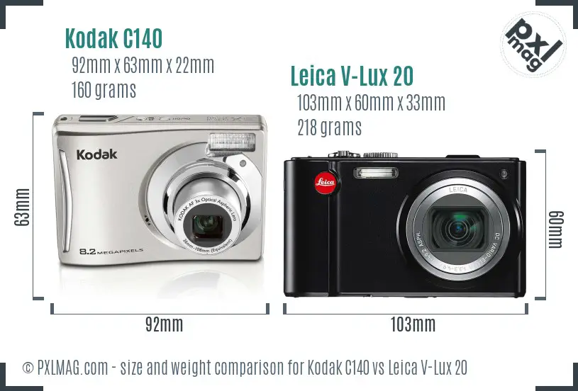 Kodak C140 vs Leica V-Lux 20 size comparison