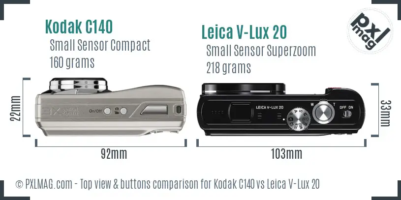 Kodak C140 vs Leica V-Lux 20 top view buttons comparison