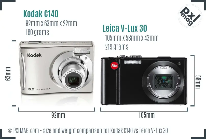 Kodak C140 vs Leica V-Lux 30 size comparison Kodak C140 vs Leica V-Lux 30 size comparison