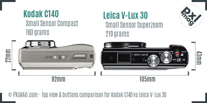 Kodak C140 vs Leica V-Lux 30 top view buttons comparison Kodak C140 vs Leica V-Lux 30 top view buttons comparison
