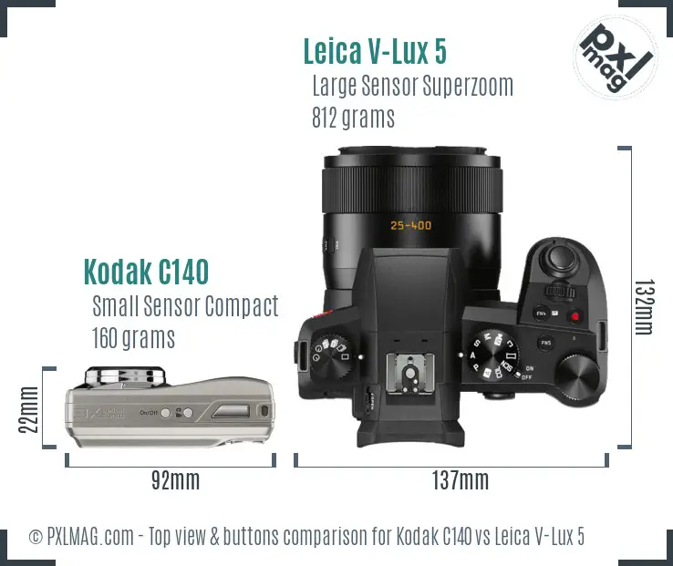 Kodak C140 vs Leica V-Lux 5 top view buttons comparison