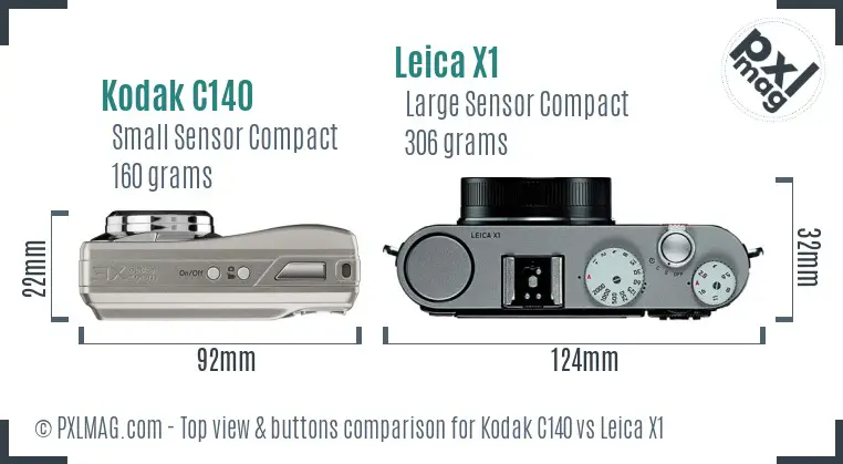 Kodak C140 vs Leica X1 top view buttons comparison