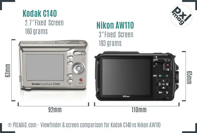 Kodak C140 vs Nikon AW110 Screen and Viewfinder comparison