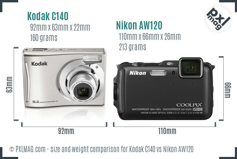 Kodak C140 vs Nikon AW120 size comparison Kodak C140 vs Nikon AW120 size comparison