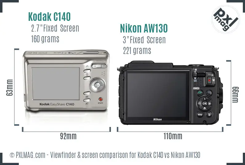 Kodak C140 vs Nikon AW130 Screen and Viewfinder comparison