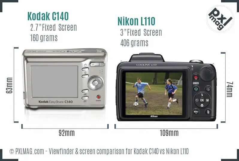 Kodak C140 vs Nikon L110 Screen and Viewfinder comparison