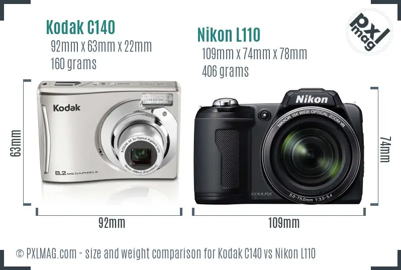 Kodak C140 vs Nikon L110 size comparison