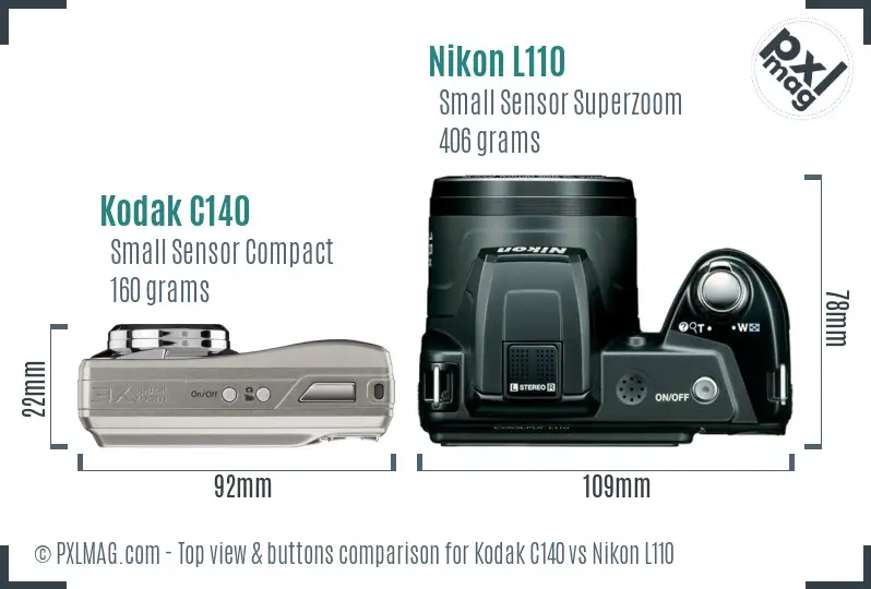 Kodak C140 vs Nikon L110 top view buttons comparison