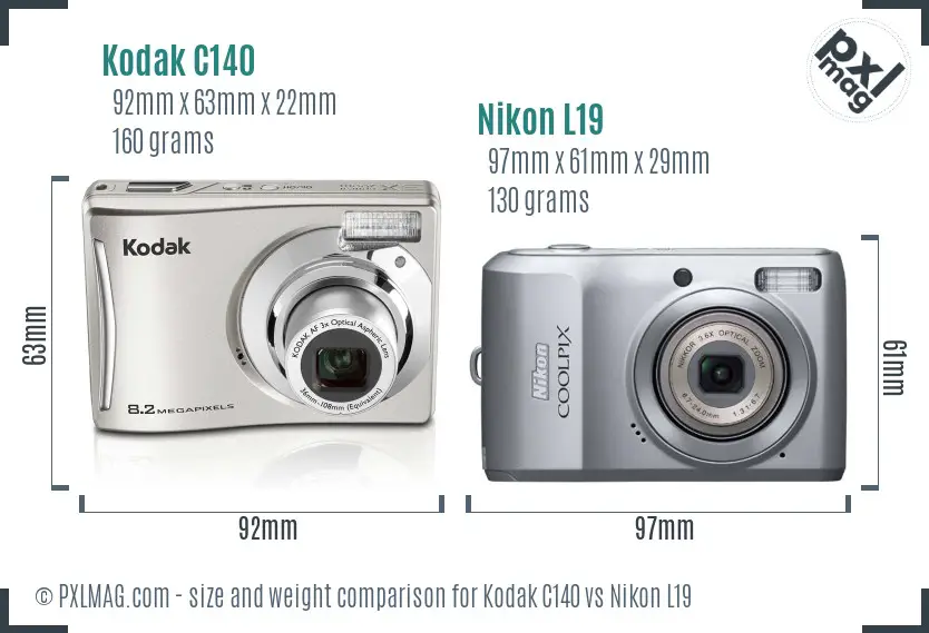 Kodak C140 vs Nikon L19 size comparison