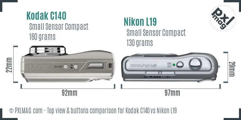 Kodak C140 vs Nikon L19 top view buttons comparison