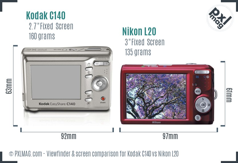 Kodak C140 vs Nikon L20 Screen and Viewfinder comparison