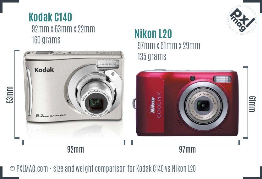 Kodak C140 vs Nikon L20 size comparison Kodak C140 vs Nikon L20 size comparison