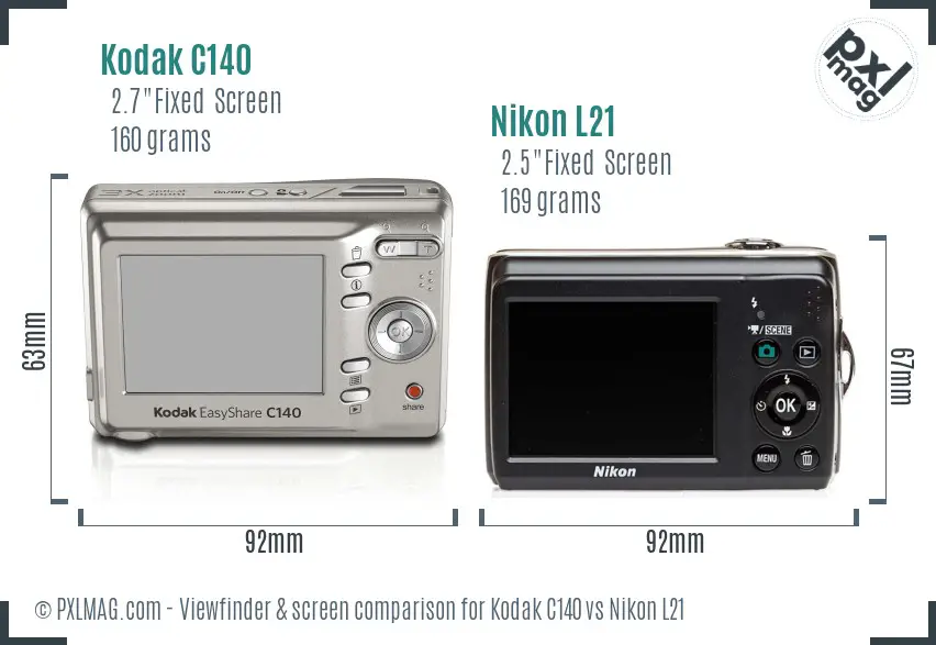 Kodak C140 vs Nikon L21 Screen and Viewfinder comparison